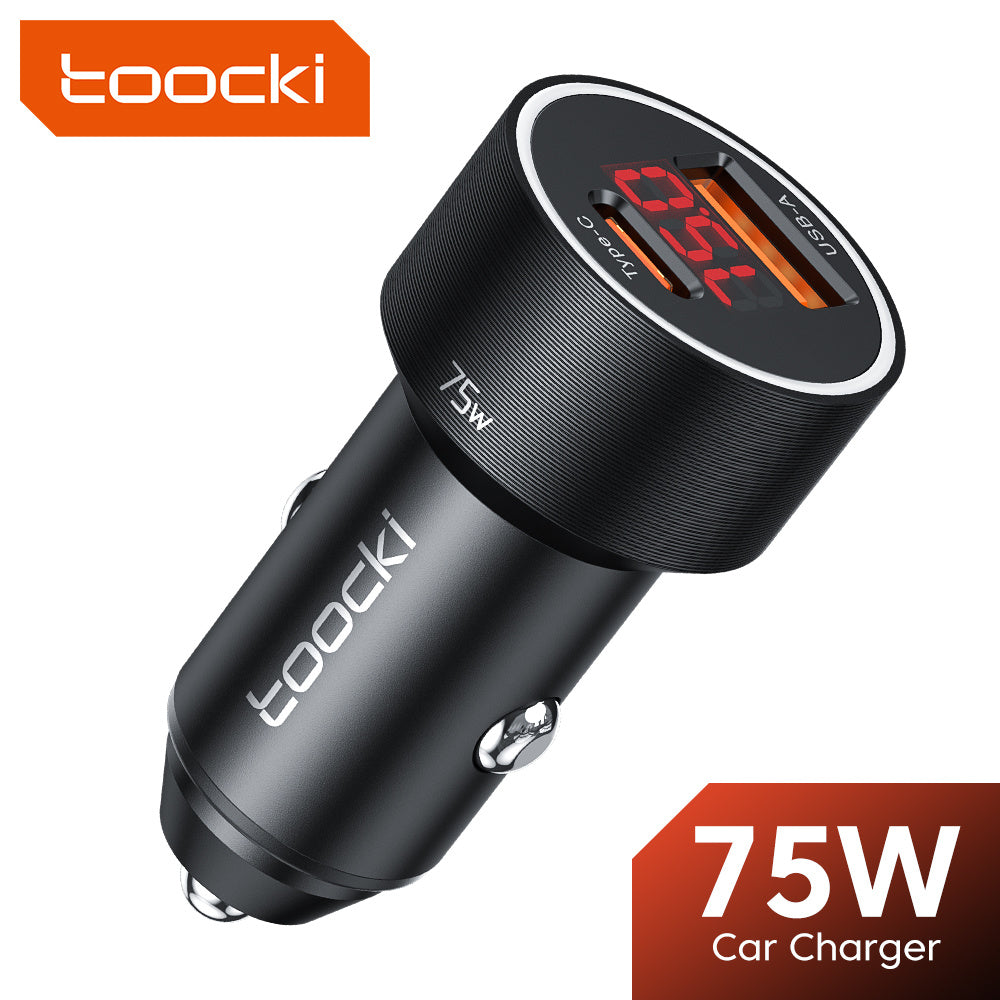 Toocki 75W USB C Charger QC4.0 PD3.0 SCP 5A PD Fast Charging Type C Car Phone Charger For iPhone 14 13 Samsung Xiaomi Huawei To