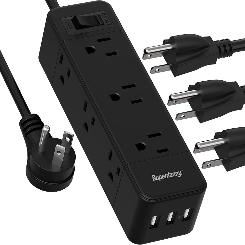 SUPERDANNY 9 Wide Spaced Outlets 3 USB Ports 6.5Ft Long Cord---MDL: ECS-US027