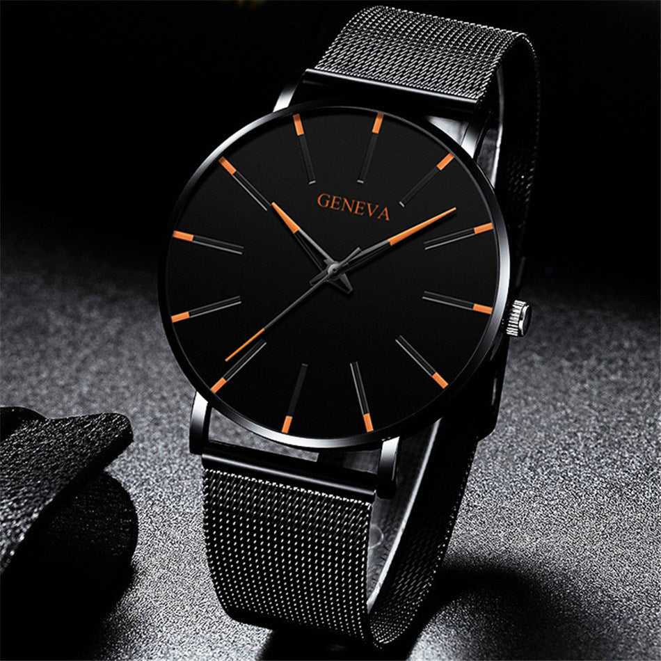 Hot Sales GENEVA Mesh Quartz Men Watch Simple Business Wristwatches