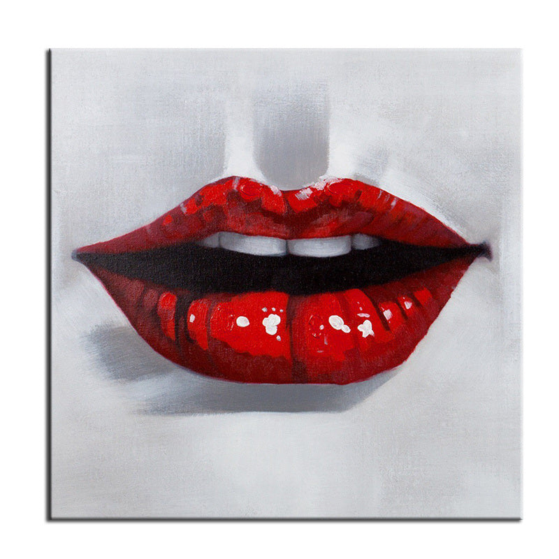100% Hand Painted Abstract Oil Painting Wall Art Modern Minimalist Red Lips Fashion Picture Canvas Home Decor For Living Room Bedroom No Frame