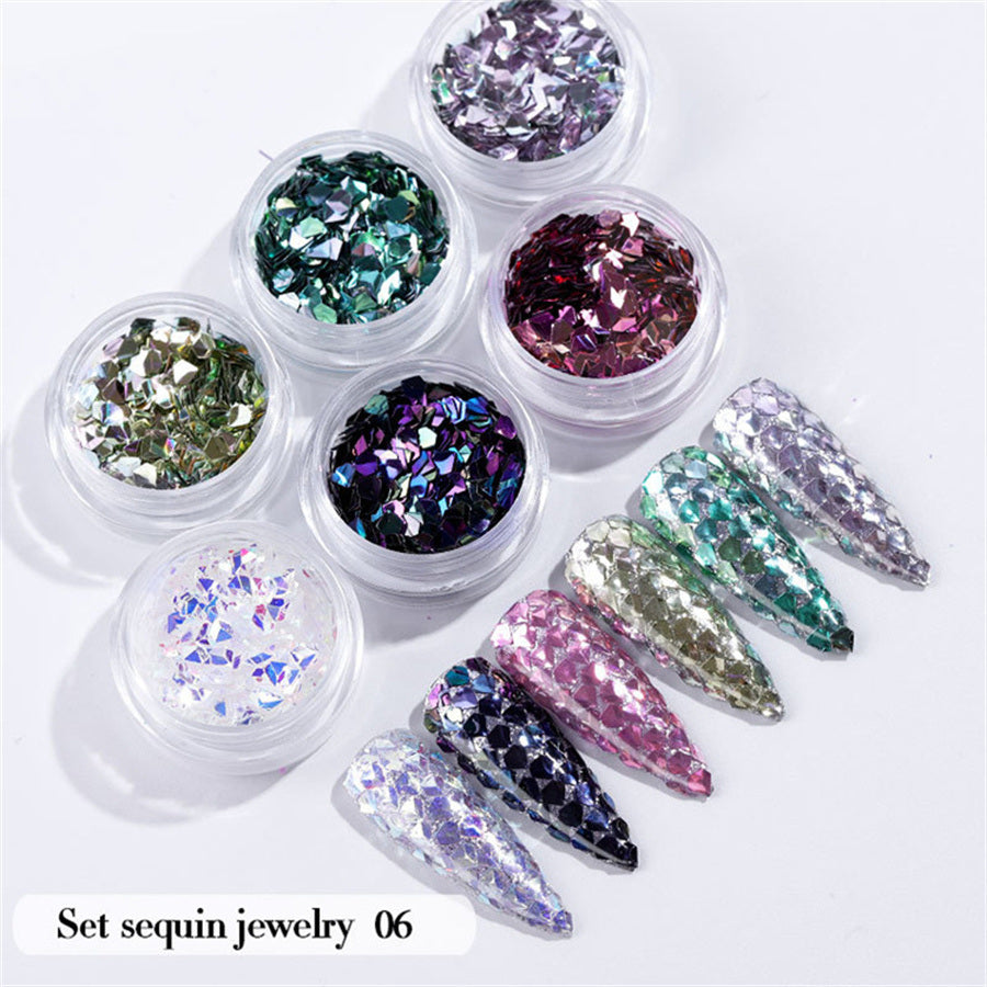 6PCS/Set Nail Beauty Chrome Glitter Kit; Nail Sequin Nail Art Mirror Powder Decoration