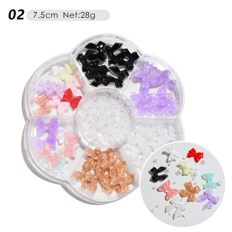 1 Box Nail Jewelry Flower Bow Aurora Patch Bear Rhinestone Pearl Mixed Nail Decoration Drill Sequins