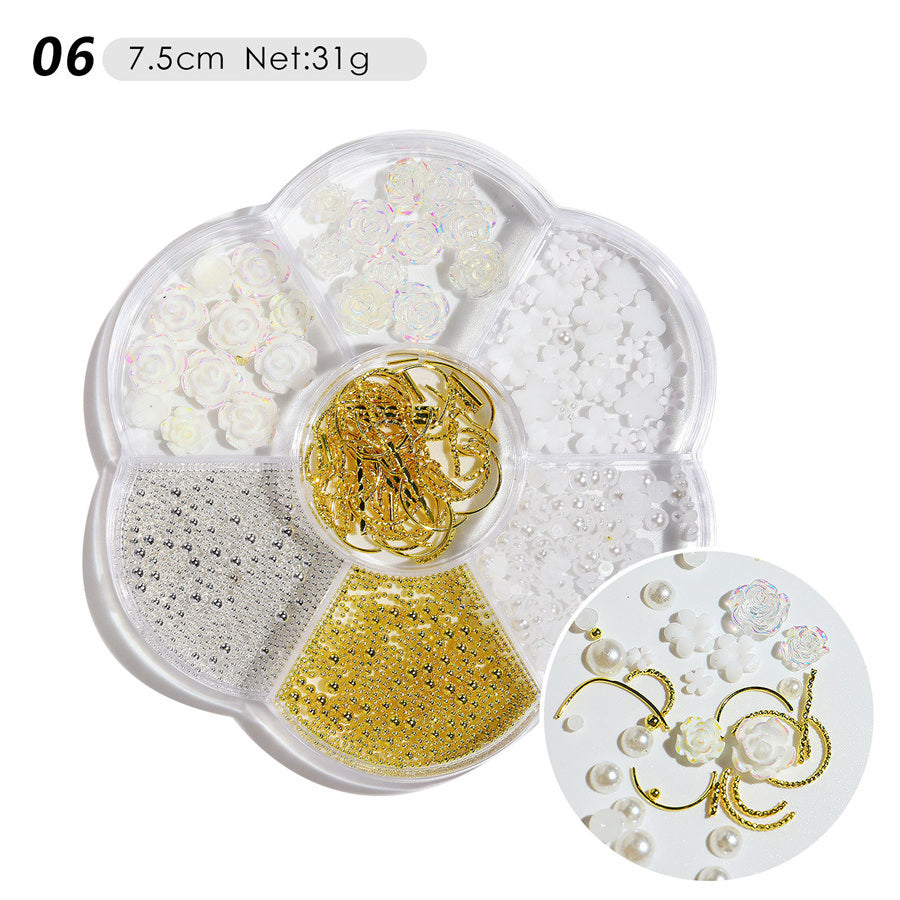 1 Box Nail Jewelry Flower Bow Aurora Patch Bear Rhinestone Pearl Mixed Nail Decoration Drill Sequins