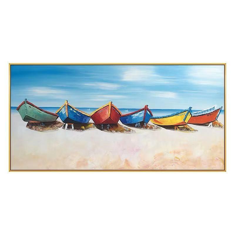 Hand Painted Boat Beach Canvas Painting Landscape Oil Painting For Living Room Salon Decoration Modern Wall Art Picture Handmade