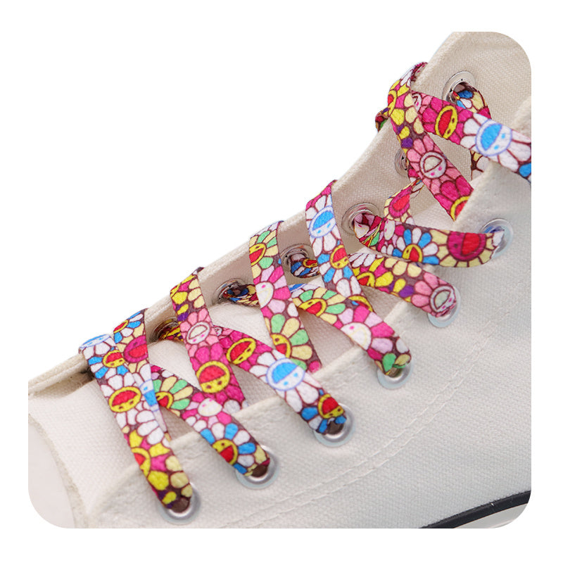 Weiou Manufacturer Flat polyester cotton custom length size printed Sun Flower Sublimation laces Color Hot Sale Shoelaces