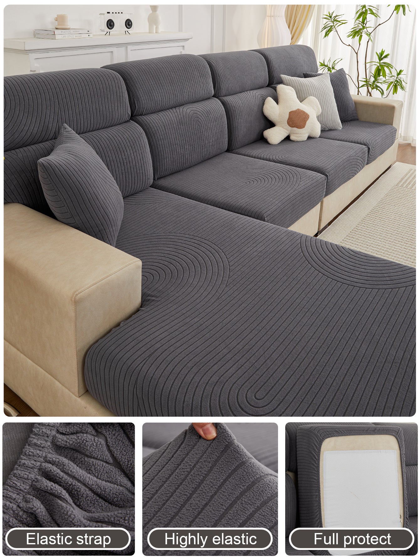 1 Pc Cream Style Sofa Cover, All Inclusive Universal Sofa Cover, High-end All Season Universal Sofa Cushion Cover Cloth