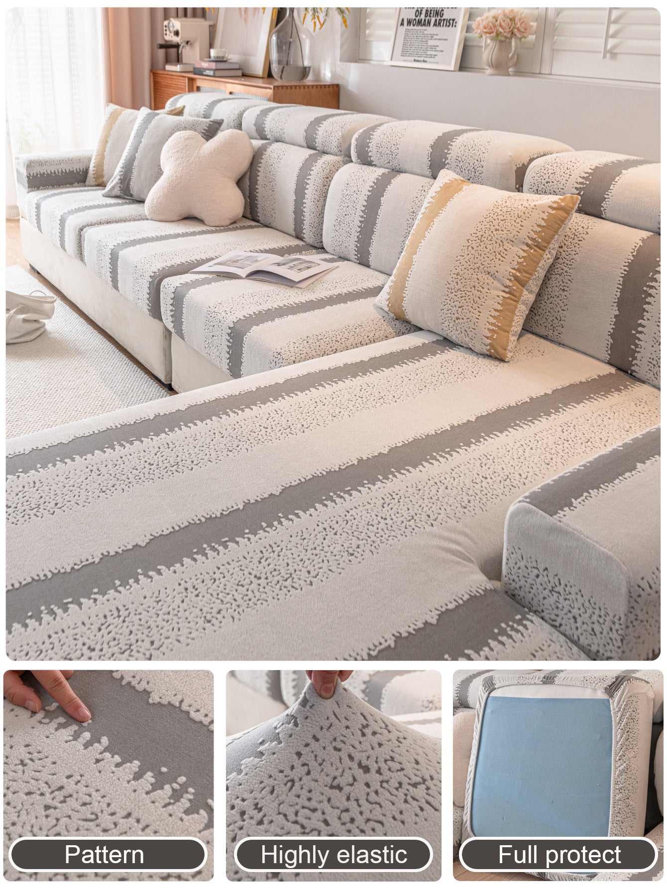 1 Pc Pick Up Striped Jacquard Elastic Sofa Cover, All Inclusive Universal Set, Four Season Anti Cat Scratch Sofa Cover, Universal Sofa Hat