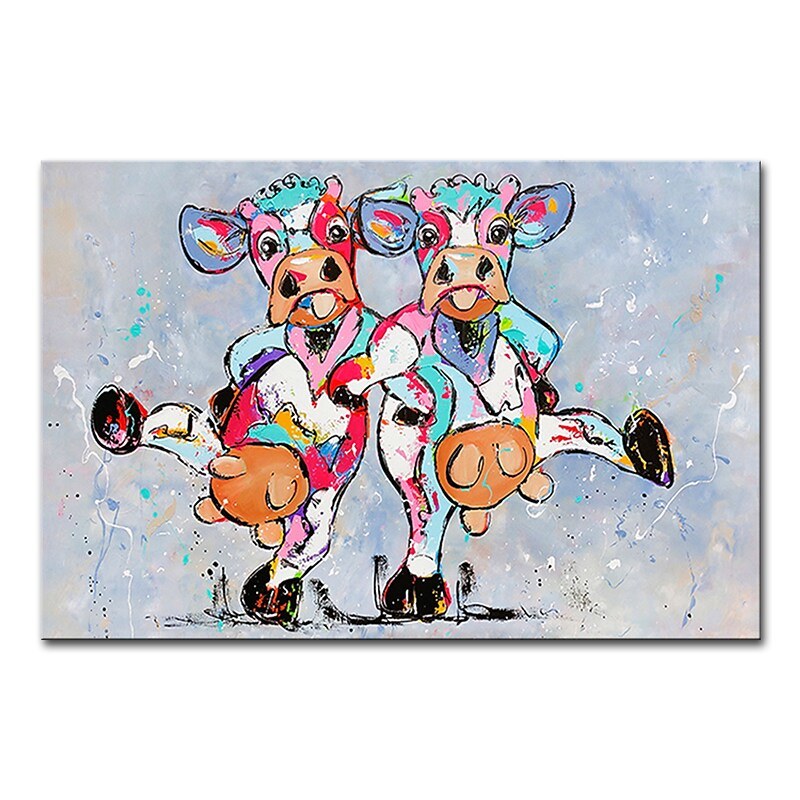 Hand-painted original oil painting cow painting impasto thick texture oversized palette knife painting, wall art home decoration