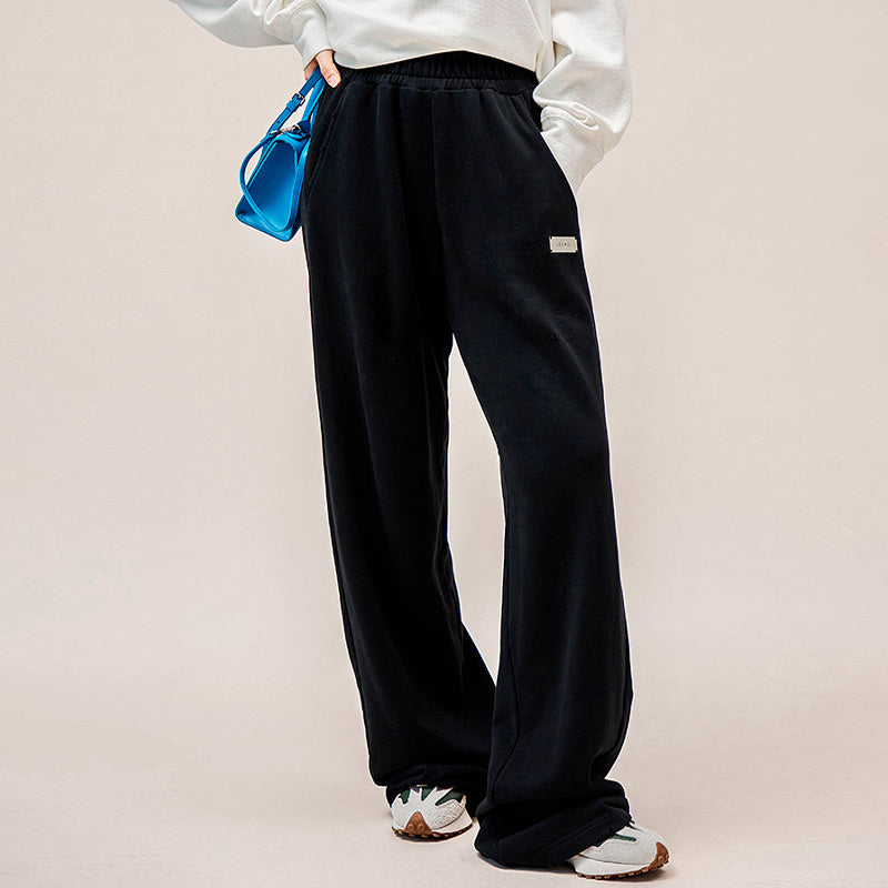 100% Cotton Red Thicken Women's Pants High Waist Wide-leg Warm Pants For Women 2022 Winter Pockets Street Casual Female Trousers