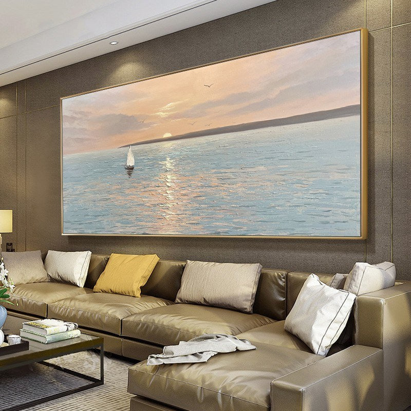 Artist Handpainted Modern Canvas Oil Painting Interior Home Decoration Painting Morning Sea Art Painting Rimless