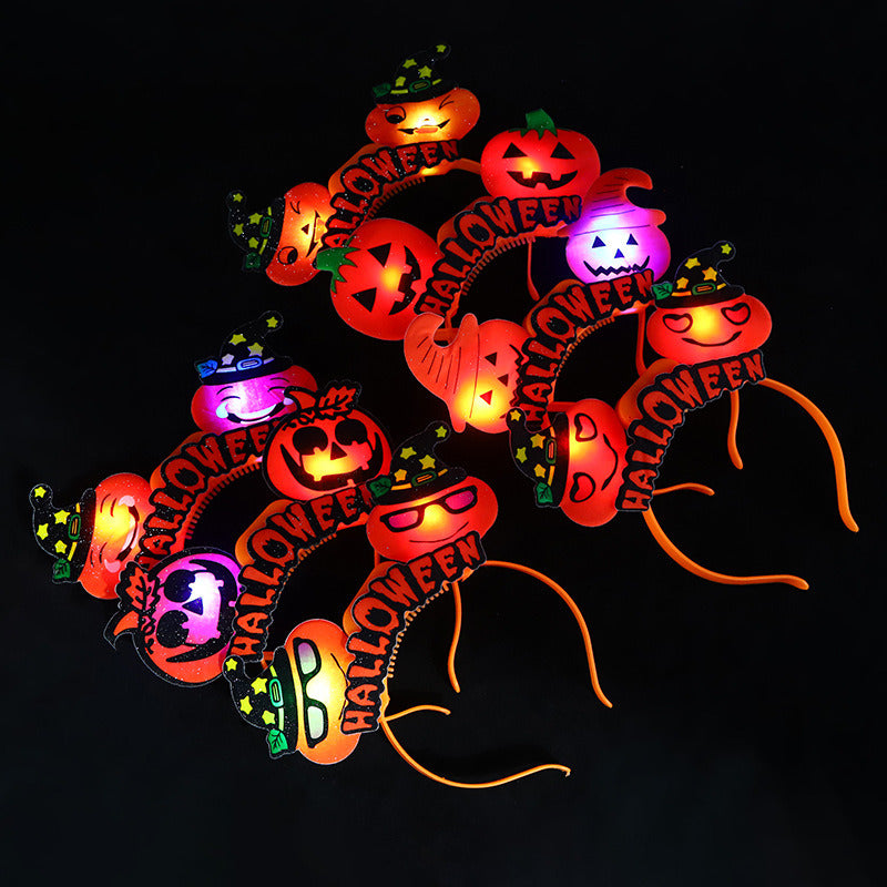 5Pcs Halloween Glowing Pumpkin Headband Adult Children Flashing Hairband Skull Headdress