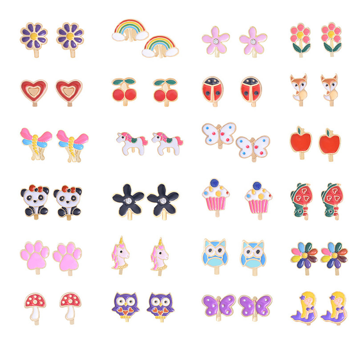 24 Pairs Of Girls Clip On Earrings Kids Cute Flower Earring Princess Dress Up