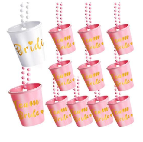 12 Pieces Shot Necklace Glass; Bachelorette And Bride Shot Glass Necklace With Gold Foil