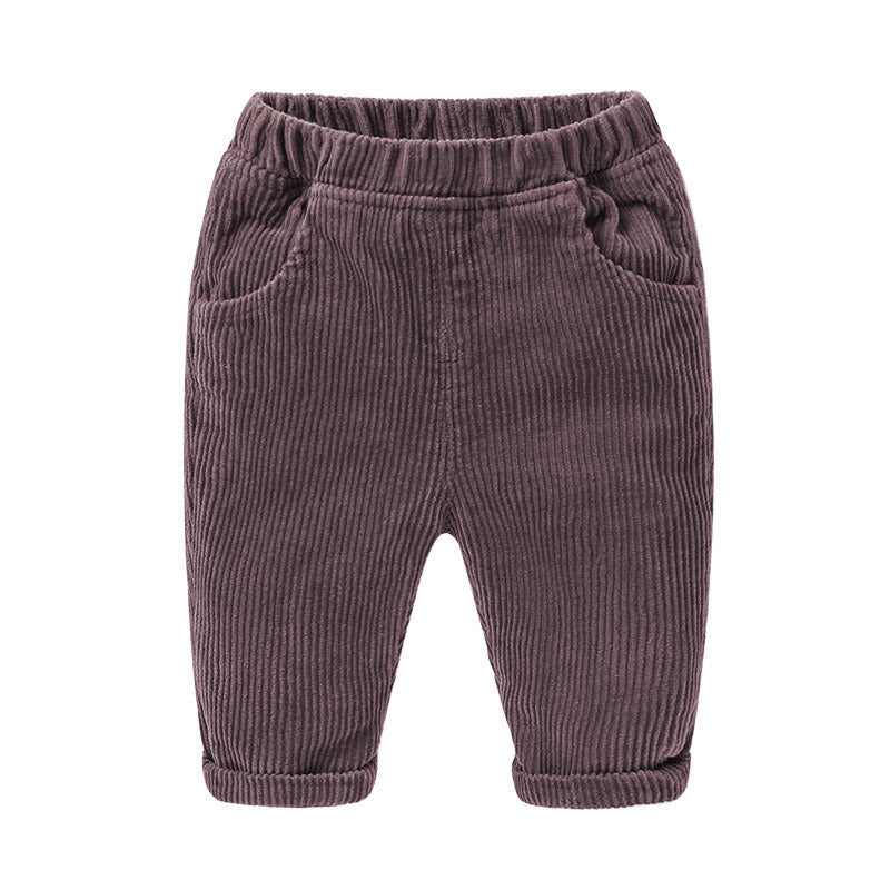 Kids Boys Corduroy Trousers Elasticated Waistband Solid Loose Sport Pants