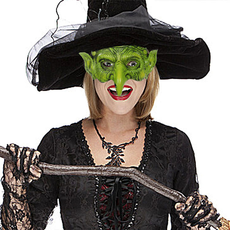 Old Witch Mask Halloween Masquerade Foam Goblin Mask Scary Green Half Face Eagle Nose Sorceress Mask for Cosplay Costume