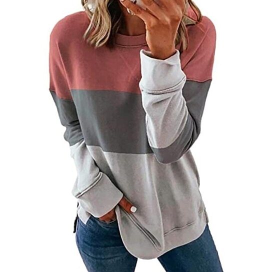 Women Round Neck Loose Long Sleeved Casual Sweatshirt