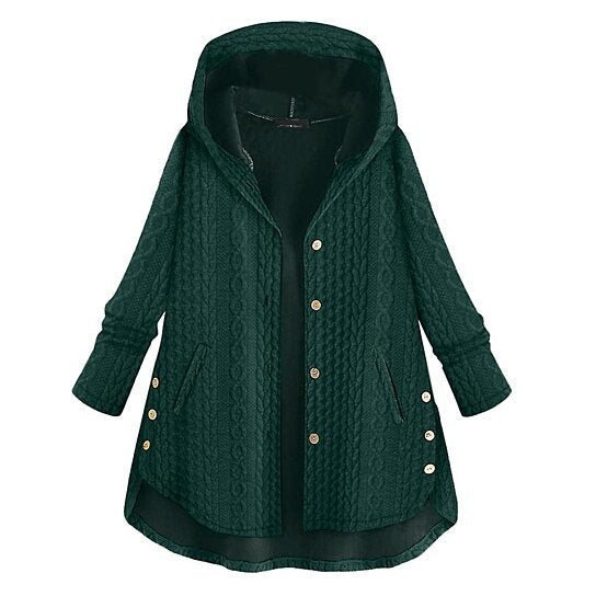 Women Hooded Breasted Irregular Sweater Jacket Outwear