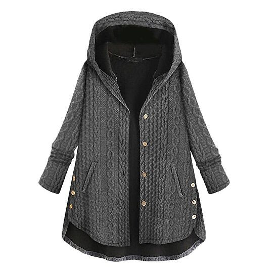Women Hooded Breasted Irregular Sweater Jacket Outwear