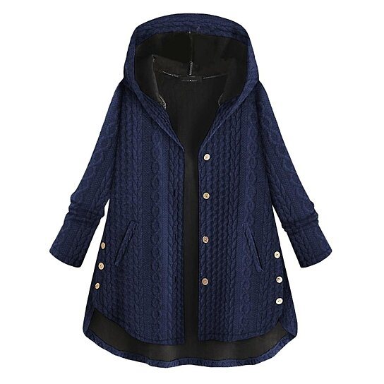 Women Hooded Breasted Irregular Sweater Jacket Outwear