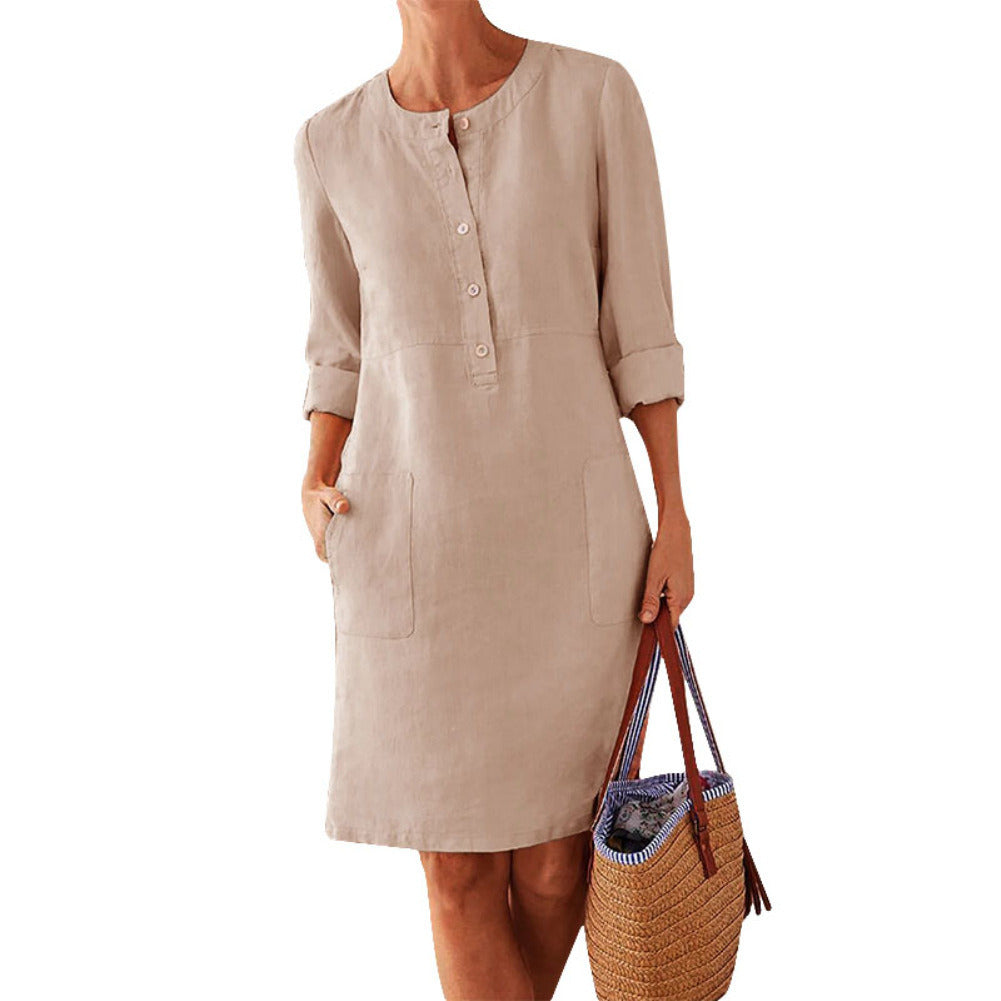 Women Linen Button Down Shirt Dress