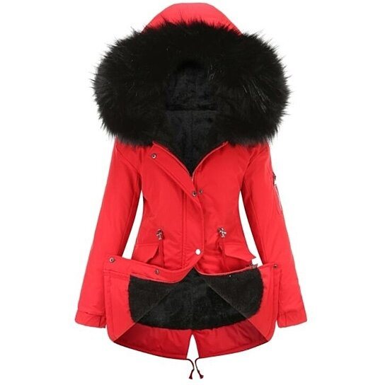 Women Drawstring Hooded Fleece Cotton Coat Outdoor
