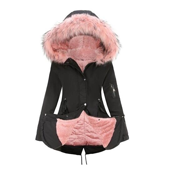 Women Drawstring Hooded Fleece Cotton Coat Outdoor