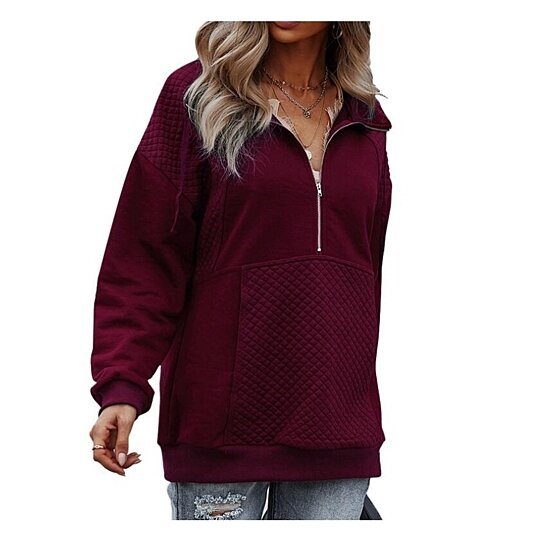 Women Half-Zip Hoodies Pullover Sweatshirts Top with Pockets