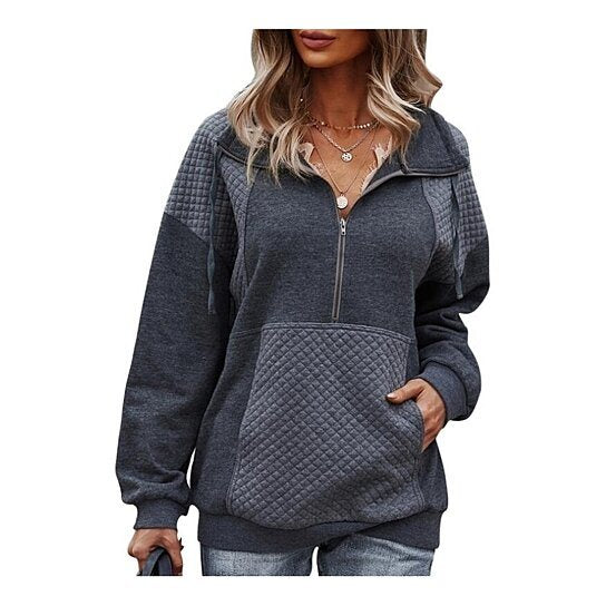 Women Half-Zip Hoodies Pullover Sweatshirts Top with Pockets