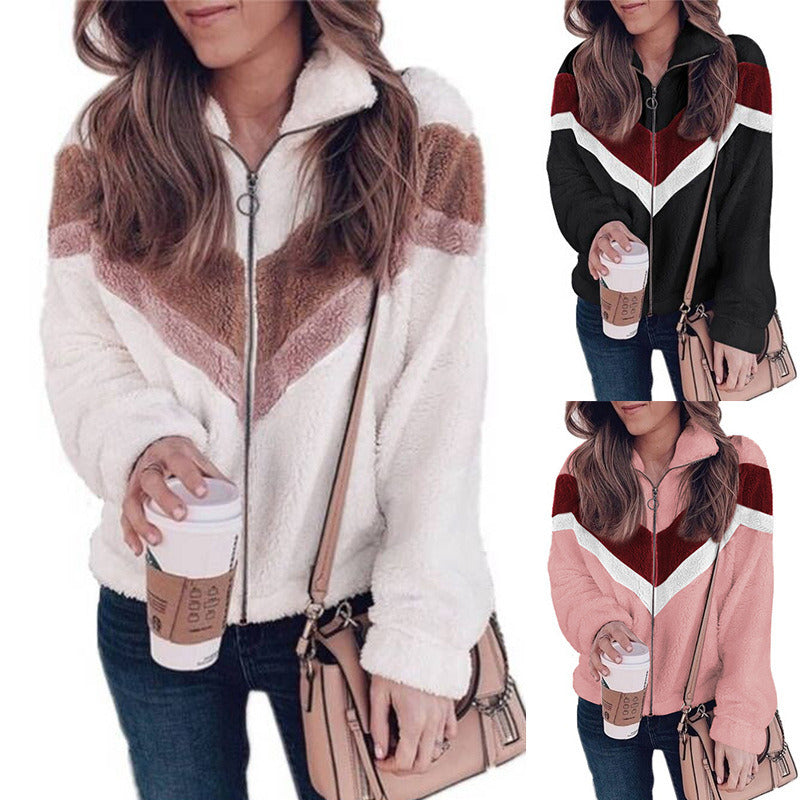 Women Zipper Sherpa Sweater Fleece Jacket with Pockets