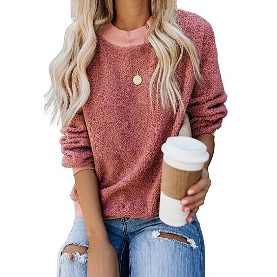 Women Sherpa Fleece Pullover Fuzzy Sweater
