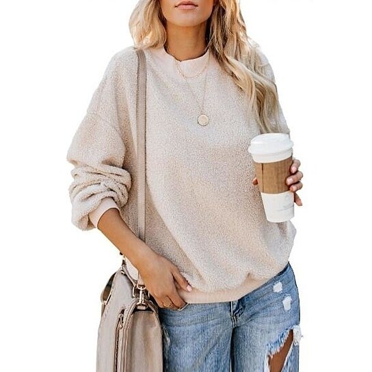Women Sherpa Fleece Pullover Fuzzy Sweater