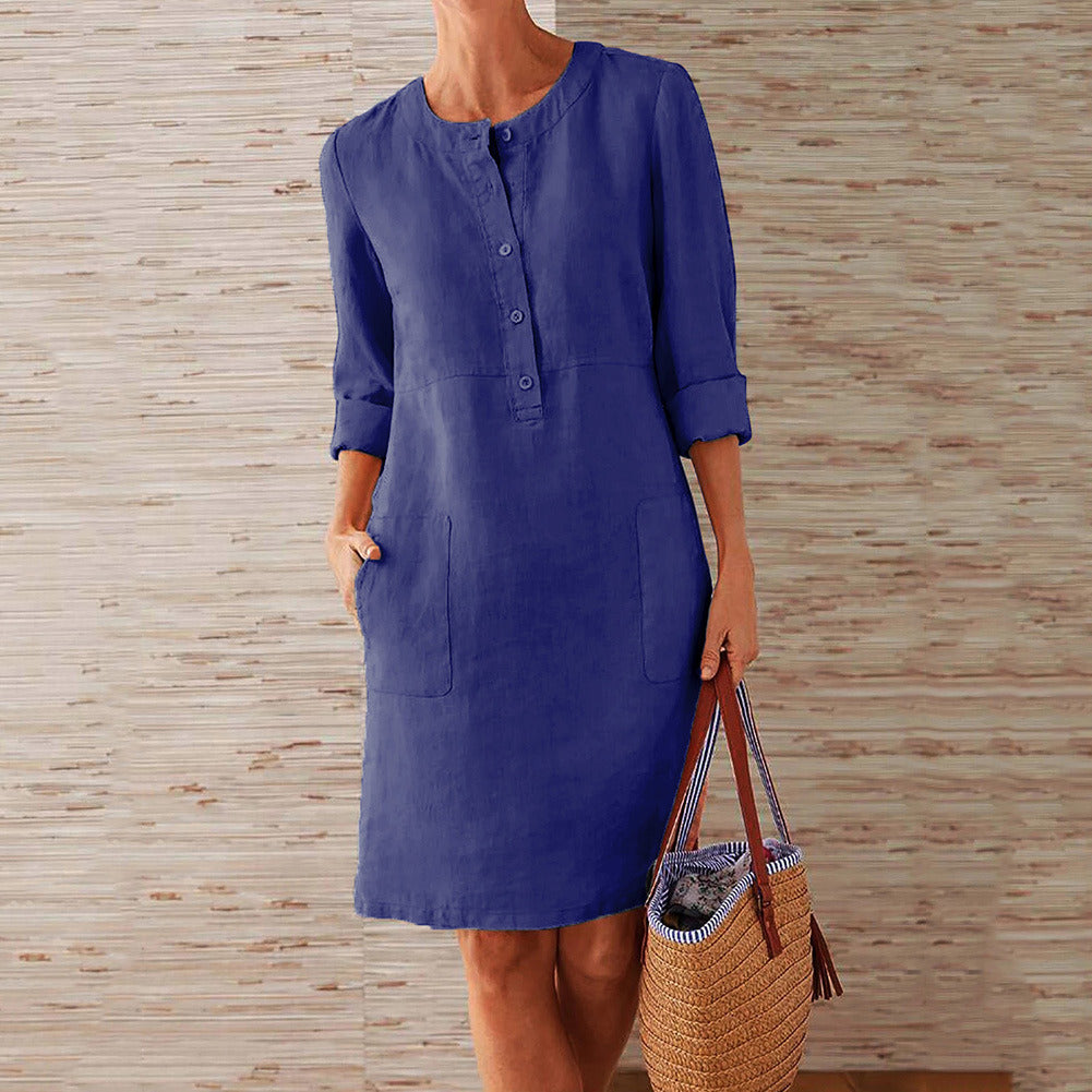 Women Linen Button Down Shirt Dress