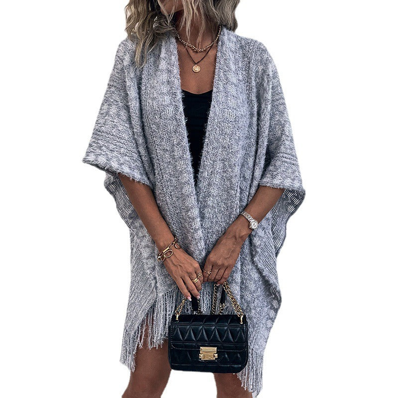 Women's Crochet Hollow Knit Tassel Cape Shawl Sweater Women's Cardigan