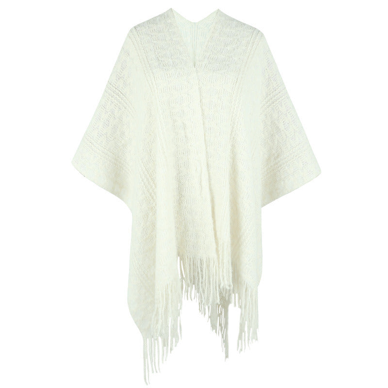 Women's Crochet Hollow Knit Tassel Cape Shawl Sweater Women's Cardigan