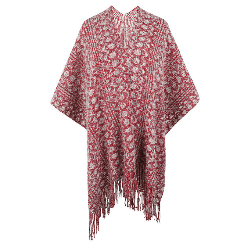 Women's Crochet Hollow Knit Tassel Cape Shawl Sweater Women's Cardigan