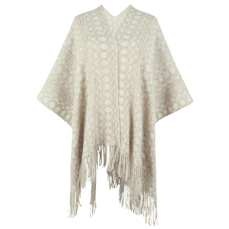 Women's Crochet Hollow Knit Tassel Cape Shawl Sweater Women's Cardigan