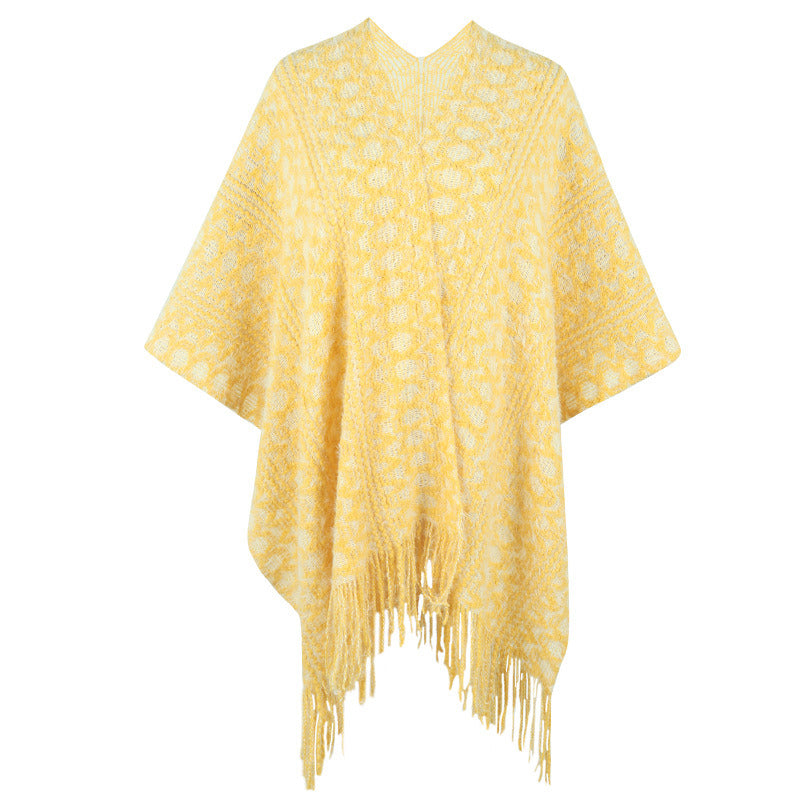 Women's Crochet Hollow Knit Tassel Cape Shawl Sweater Women's Cardigan