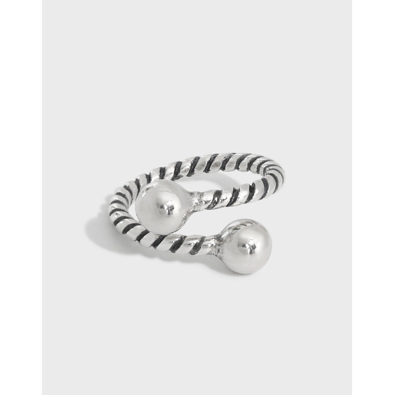 Vintage Twisted Double Ball 925 Sterling Silver Adjustable Ring