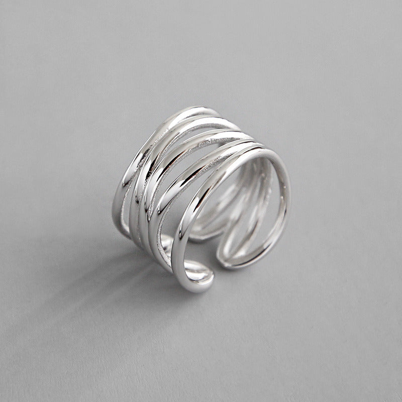 Men Multi Layers Cross Wide 925 Sterling Silver Adjustable Ring