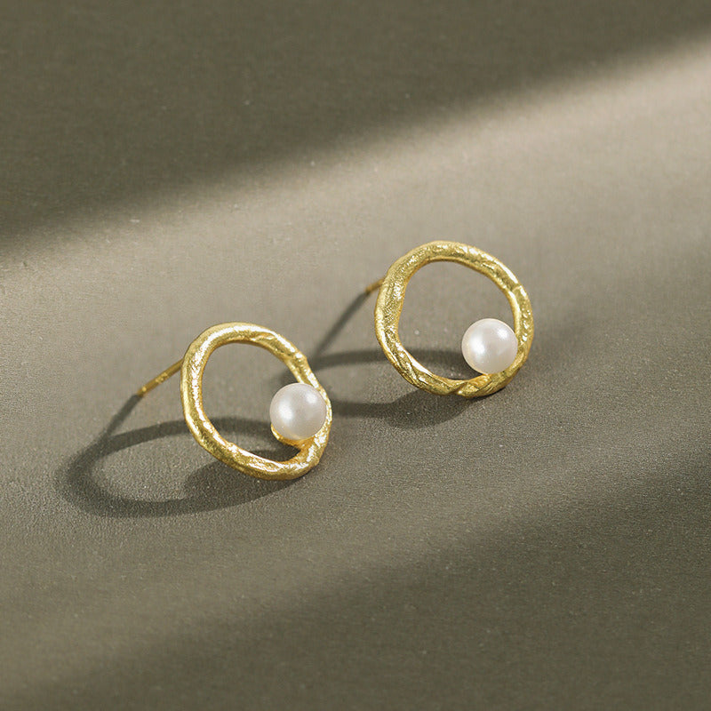 Graduation Shell Pearl Circle 925 Sterling Silver Stud Earrings