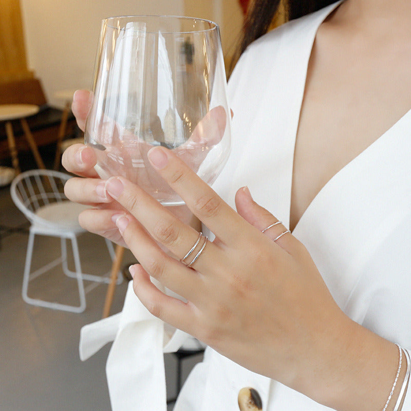 Simple Hollow Double Layers 925 Sterling Silver Adjustable Ring