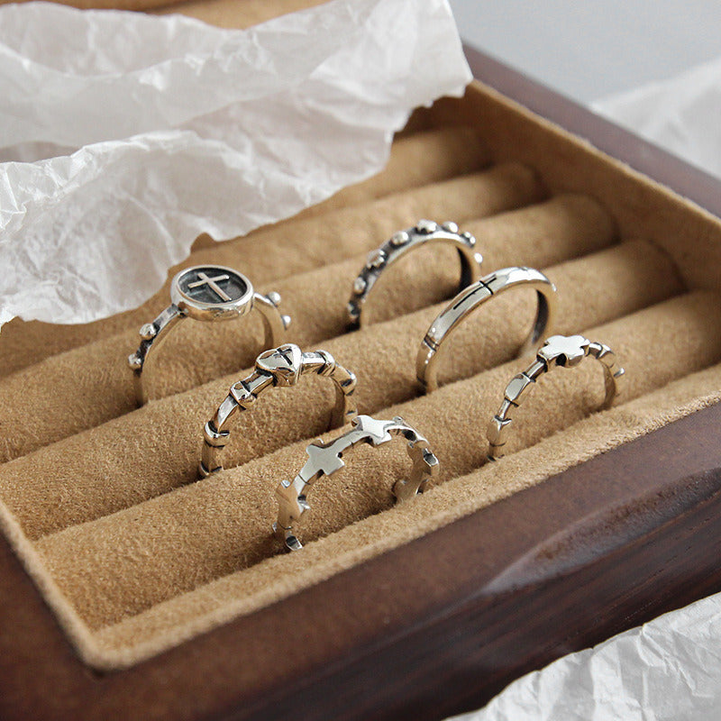 Vintage Cross Simple New 925 Sterling Silver Adjustable Ring