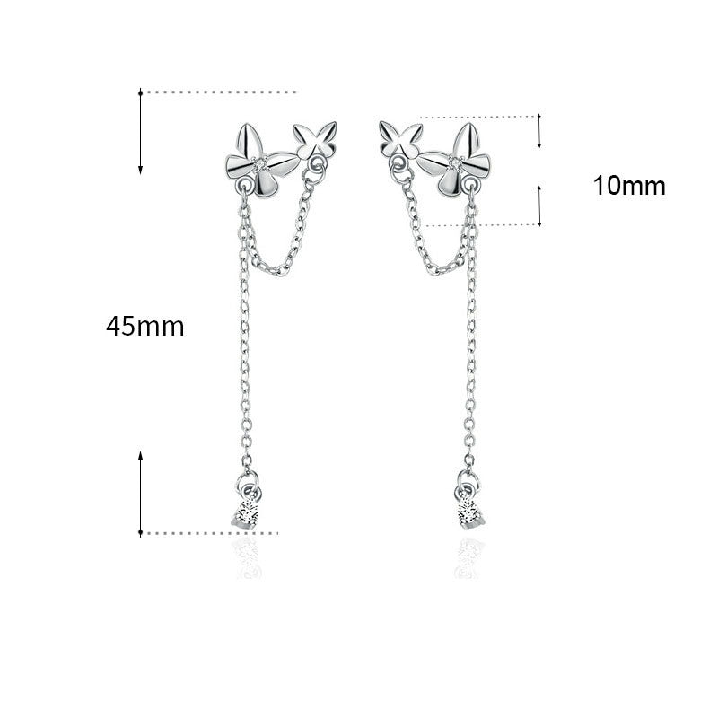 Sweet Flying Butterfly Tassels 925 Sterling Silver Dangling Earrings