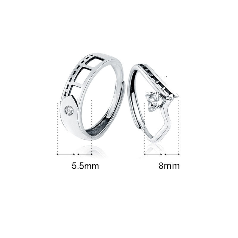 Classic CZ Hollow Film 925 Sterling Silver Adjustable Promise Ring