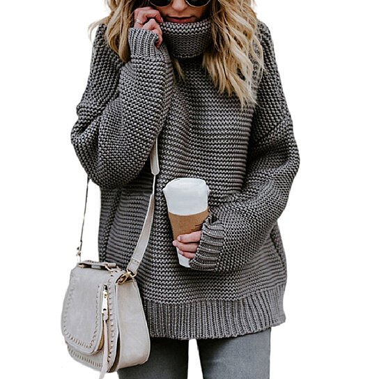 Women Turtleneck Oversized Sweaters Pullover Chunky Knit Jumper