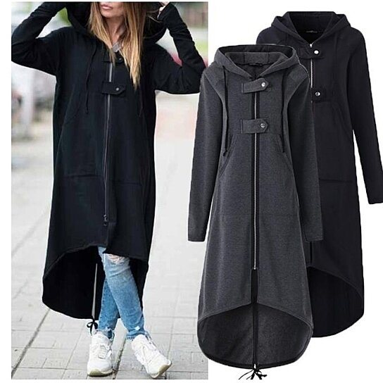 Women Fleece Sweatshirt Hoodies Zipper Long Coats