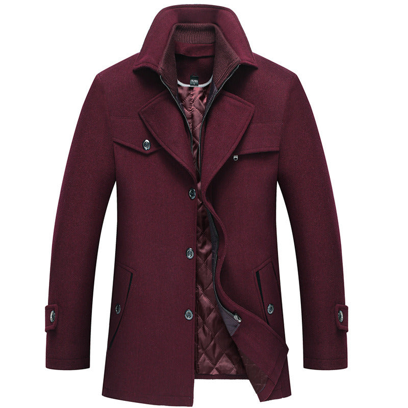 Men's Slim Fit Winter Warm Mid Long Wool Coat Outwear Jacket