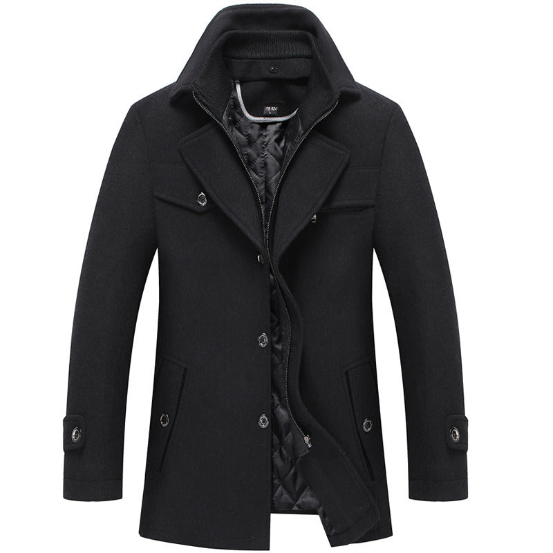 Men's Slim Fit Winter Warm Mid Long Wool Coat Outwear Jacket