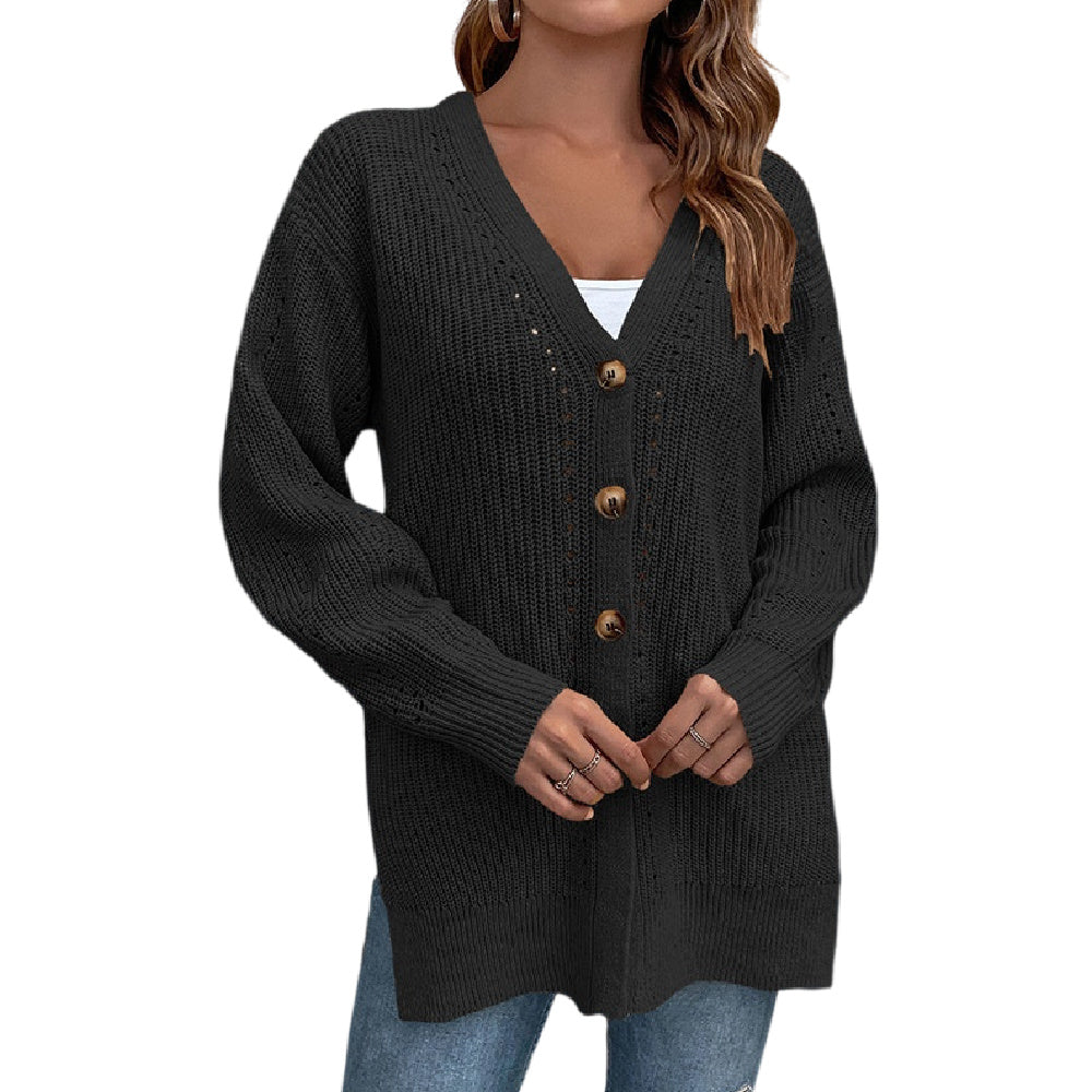 Women's Long Sleeve Cable Knit Sweater Open Front Cardigan Button Loose Outerwear