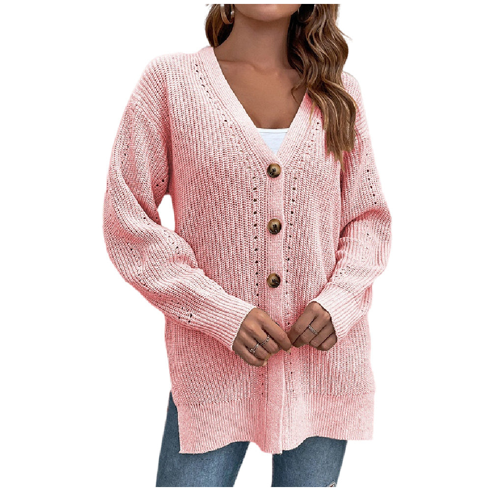 Women's Long Sleeve Cable Knit Sweater Open Front Cardigan Button Loose Outerwear